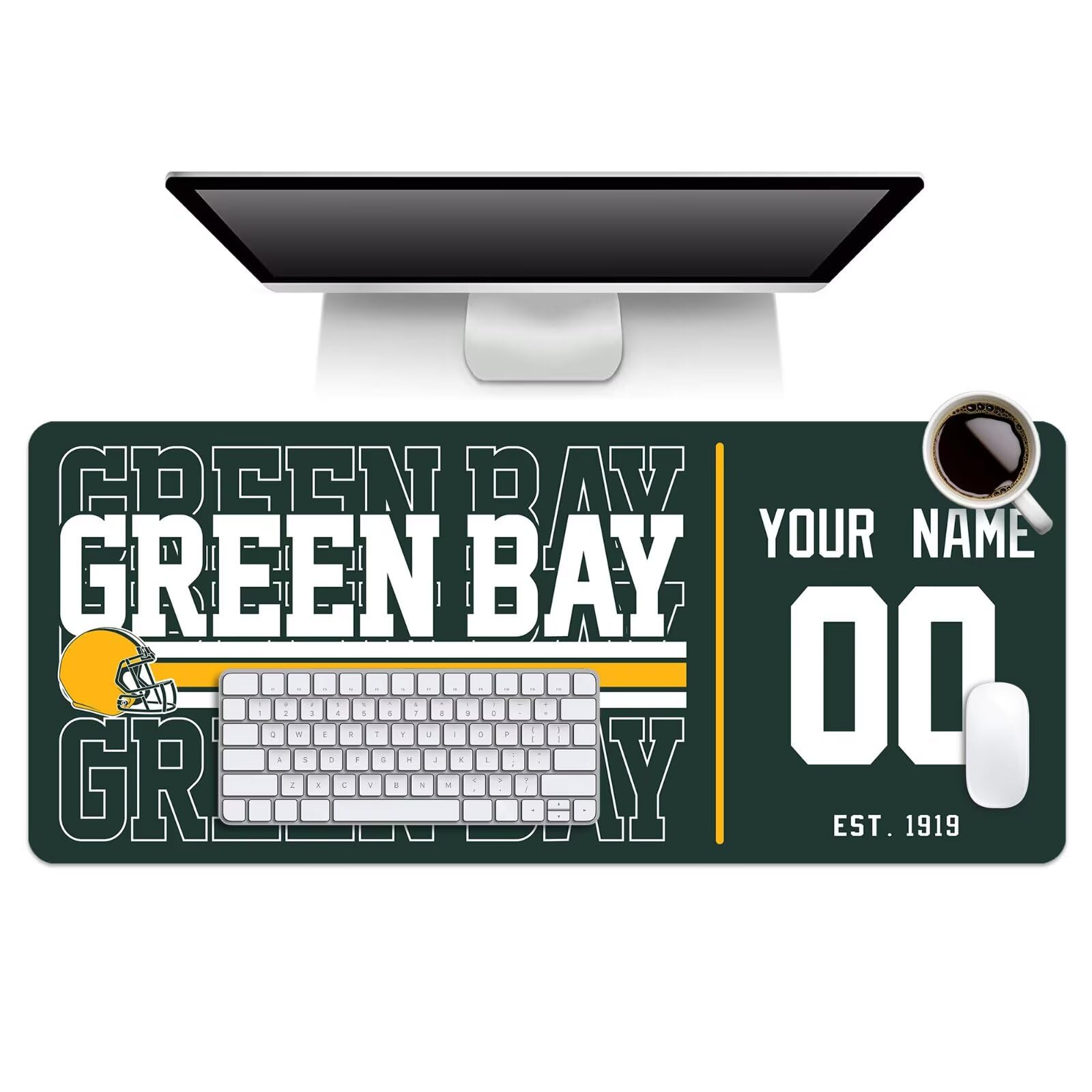 ANTKING Green Bay Mouse Pad Custom Name and Number Desk Pad for Men Women Youth Gifts