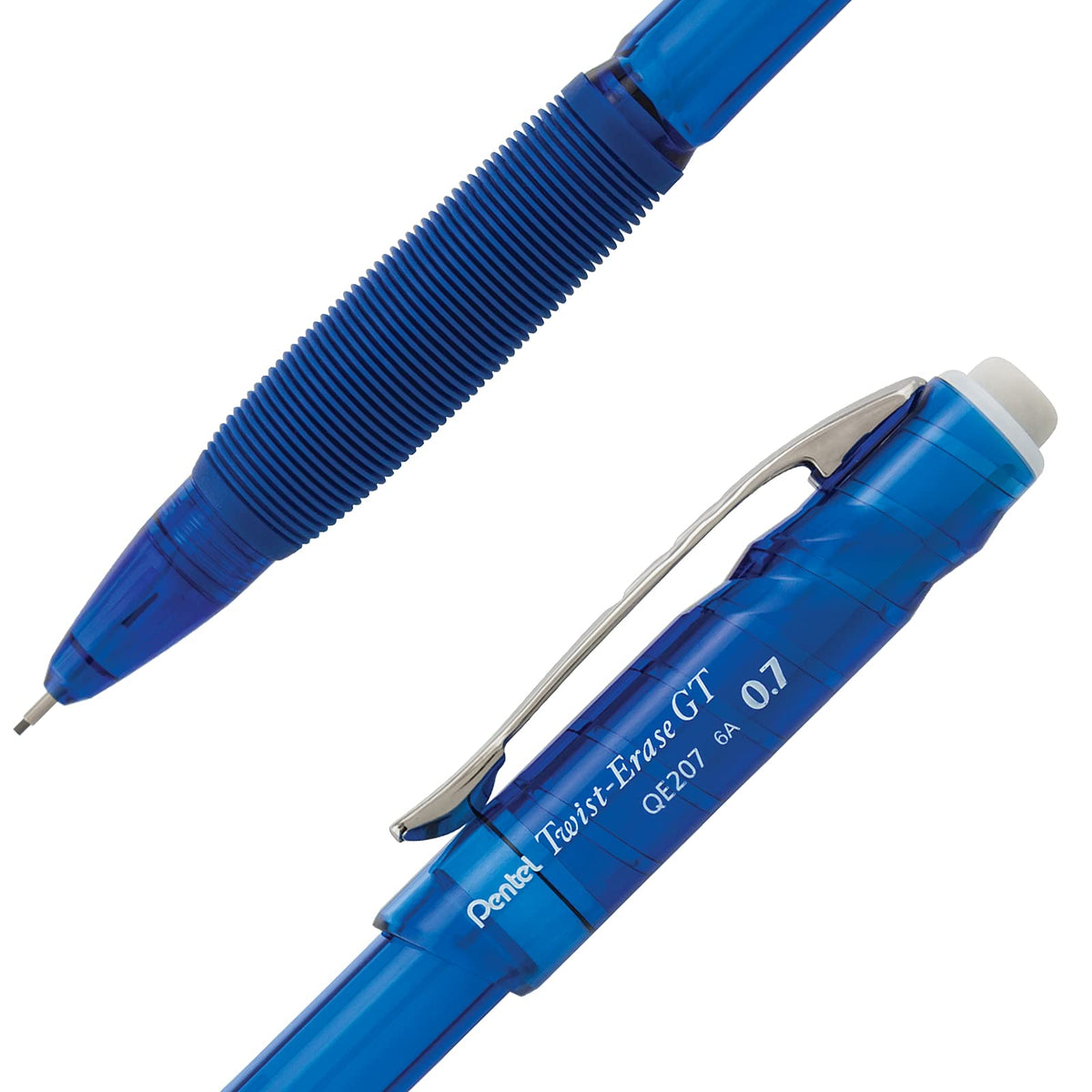 Pentel Twist-Erase GT, 0.7mm, Mechanical Pencil Transparent Blue, Box of 12 (QE207C)