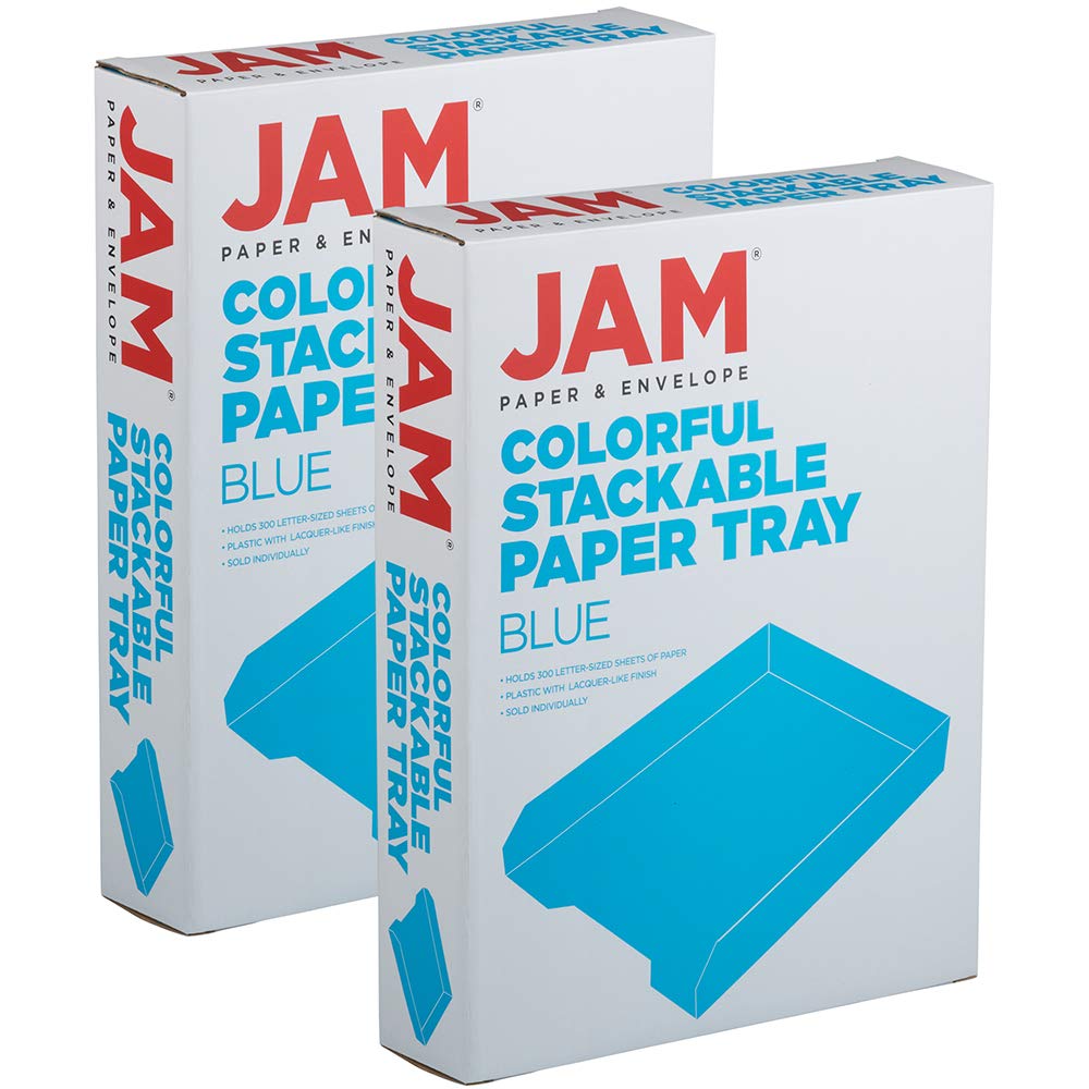 JAM PAPER Stackable Paper Trays - Blue - Desktop Document, Letter, & File Organizer Tray - 2/Pack