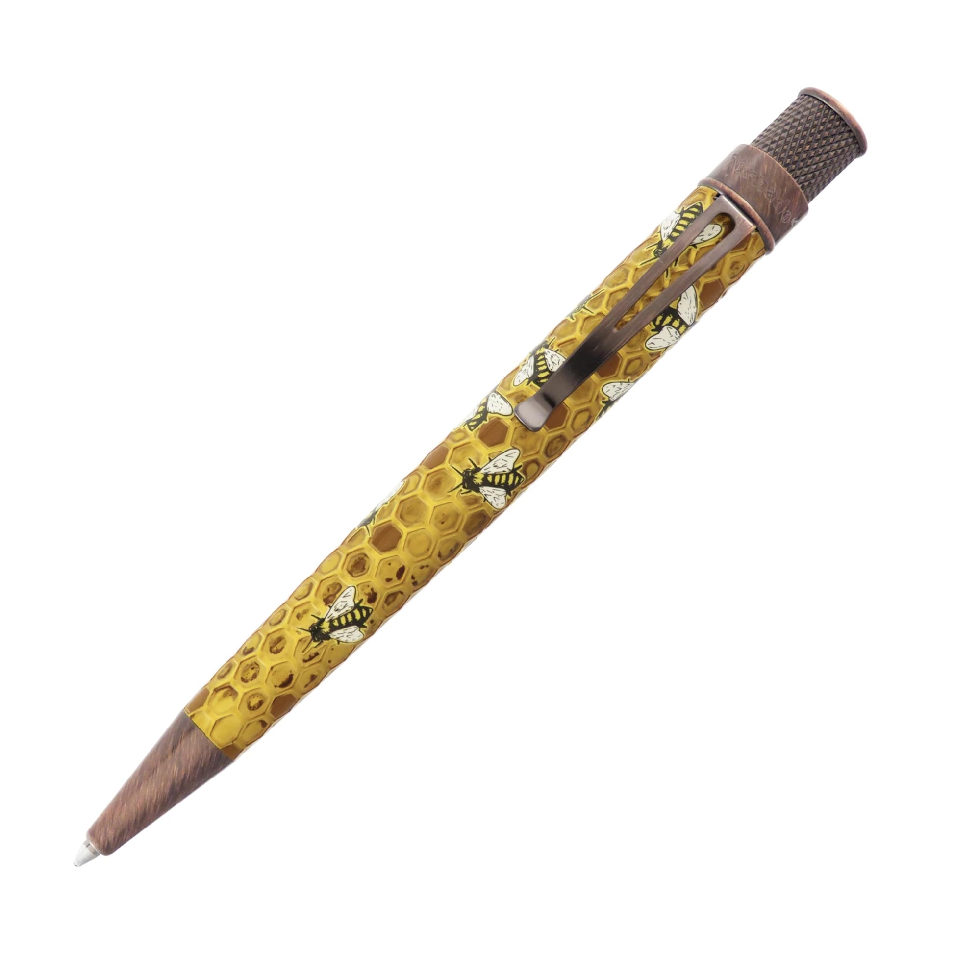 Retro 1951 Tornado™ Rescue - Buzz Honeybee Ballpoint Pen - Acid-etched Honeycomb Design Bee Pen