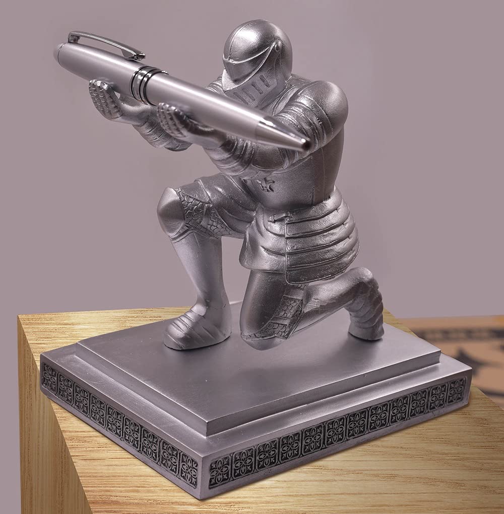 Ofiedx Executive Knight Pen Holder with A Cool Pen, Home Office Desk Organizers Decor Resin Pen