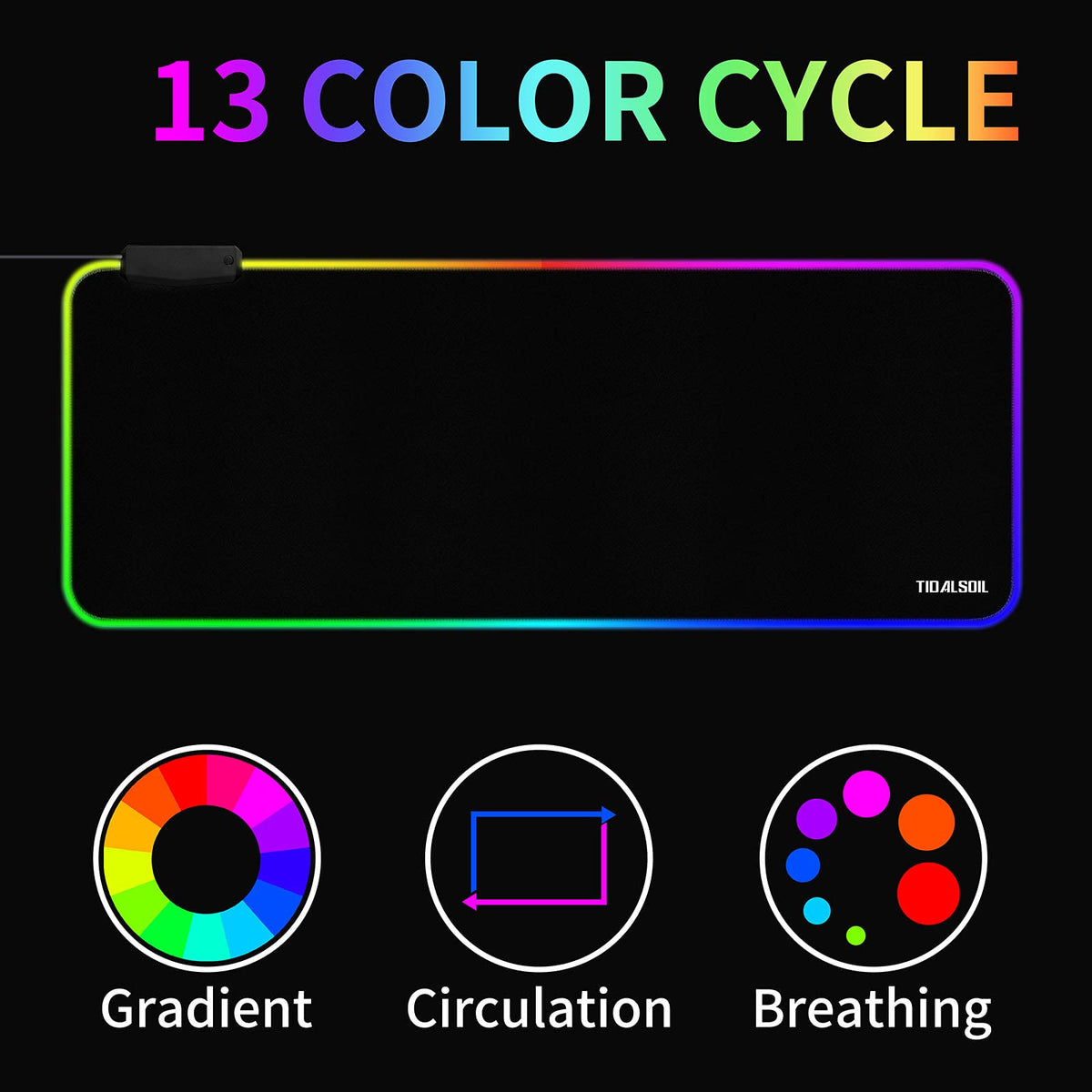 TIDALSOIL RGB Gaming Mouse Pad with 4-Port USB Hub, 31.5x11.8 in Desk Mat