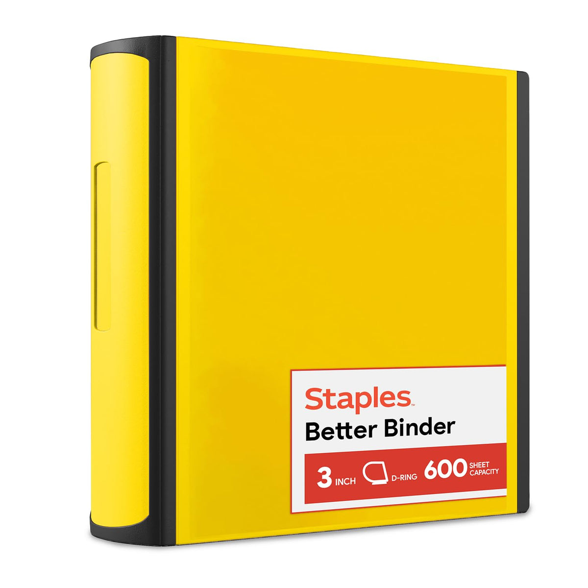 Staples Heavy-Duty 3-Inch D-Ring Binder, Yellow, Holds 600 Sheets