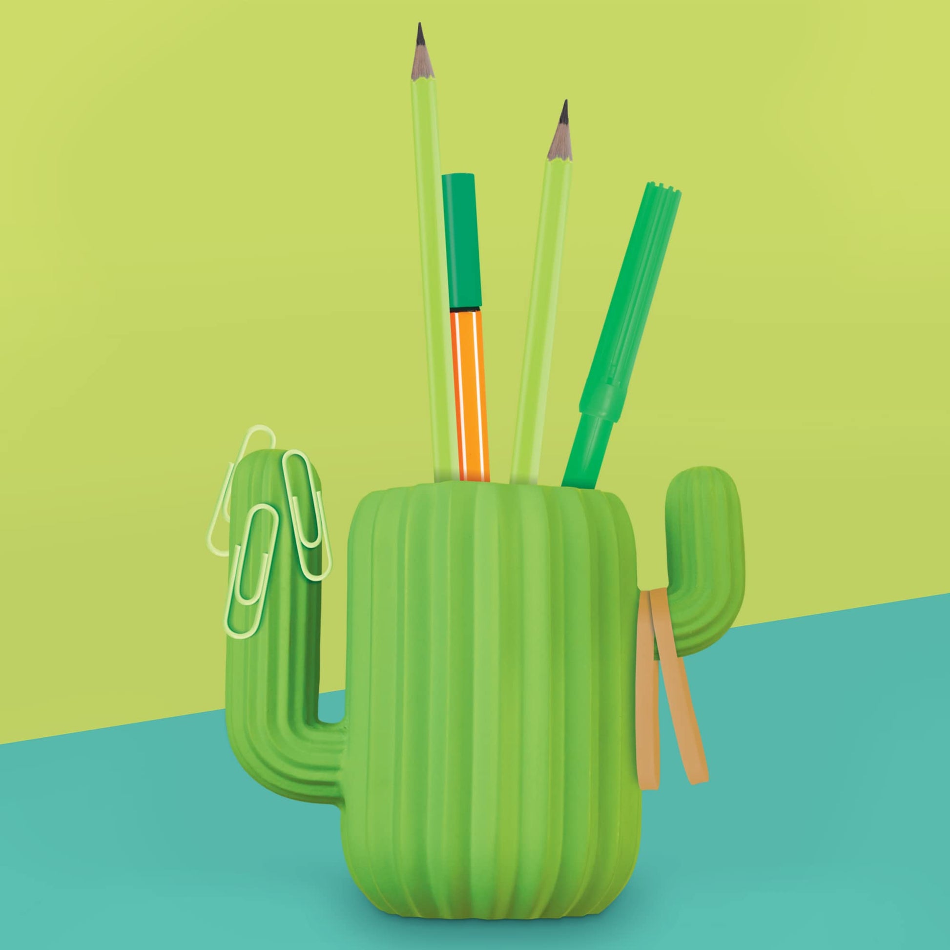 Mustard Pen Holder Desktop Organiser - Green Cactus