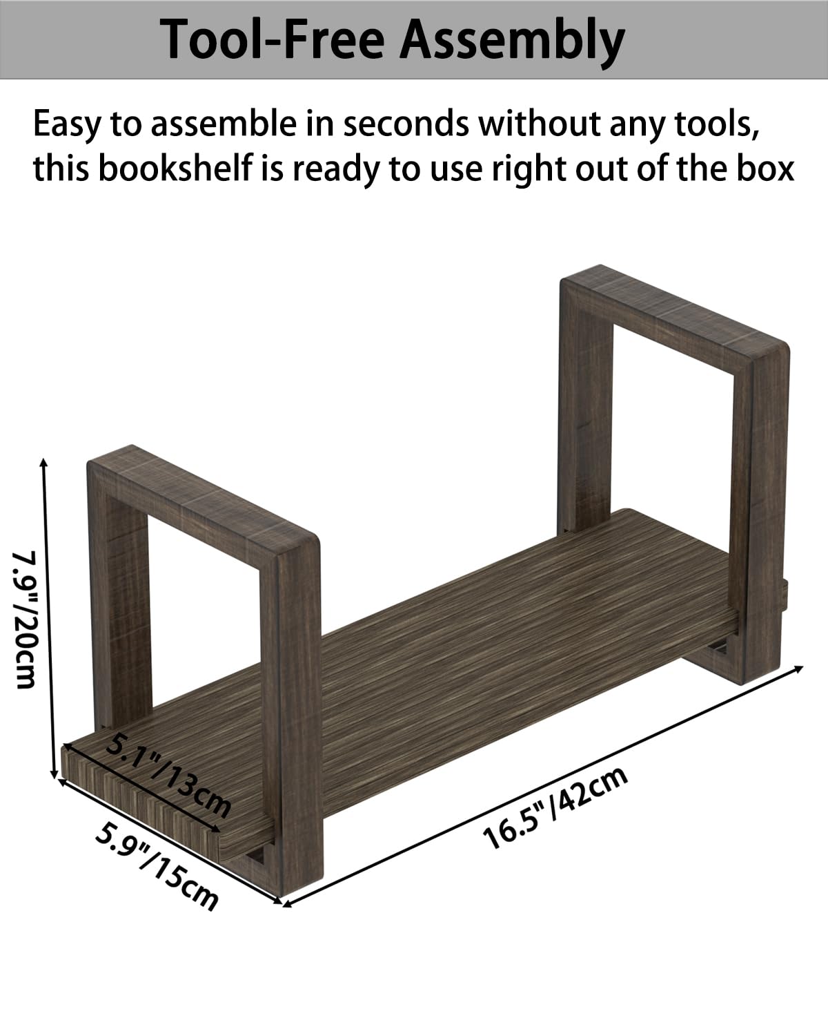 100% Solid Wood Adjustable Desktop Bookshelf, Retro Tabletop Bookshelf, Desk Shelf for Living Room