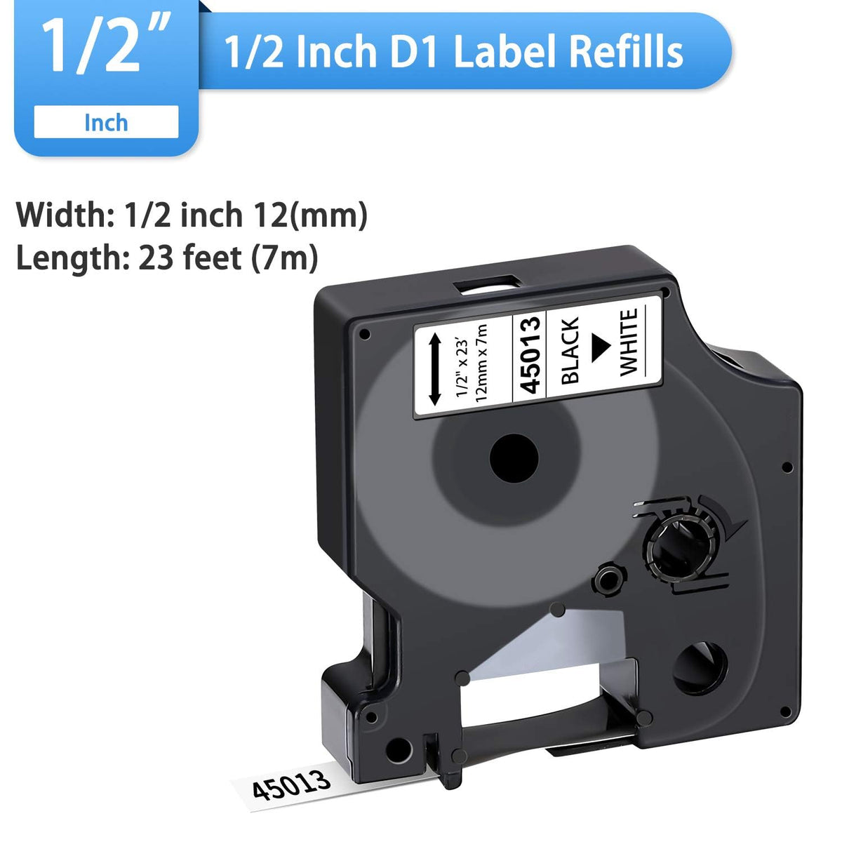 10-Pack Label Maker Tape Compatible with DYMO D1 Label Tape 45013 S0720530 Black on White 1/2 Inch