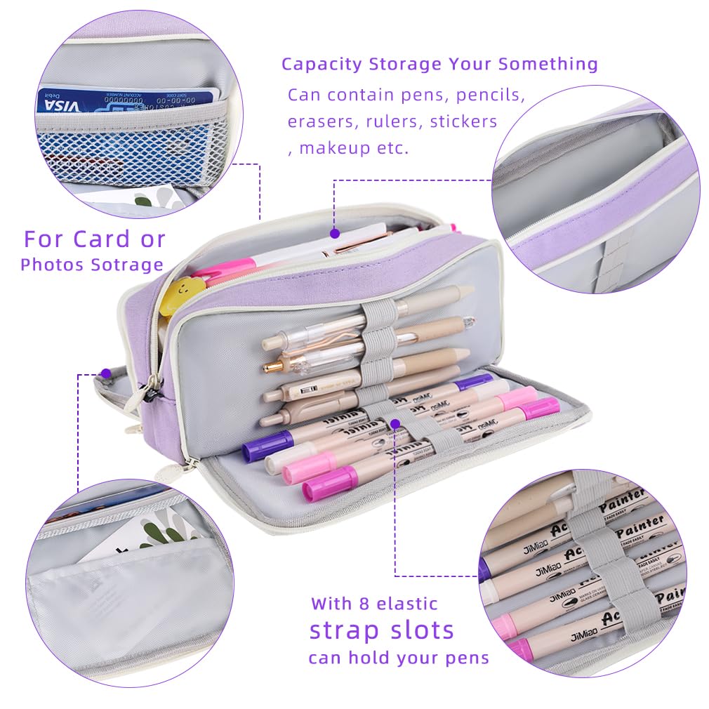 iSuperb 3 Compartments Pencil Case Big Capacity Pencil Pouch Oxford Pen Bag Holder Stationery