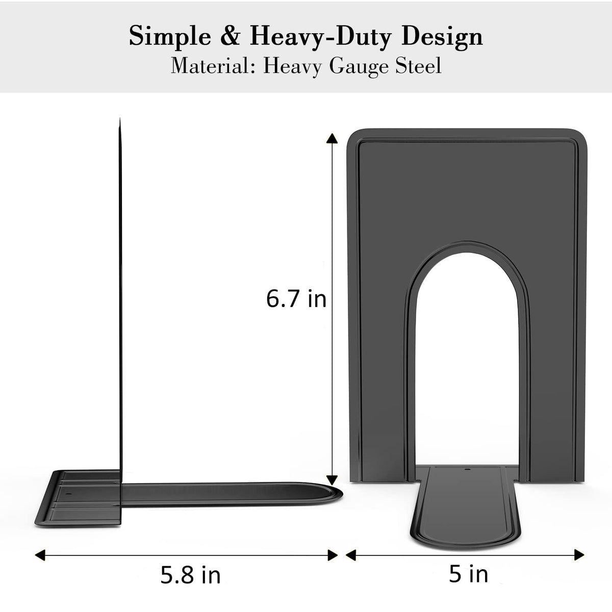 Optomni Metal Bookends for Shelves, 4 Pairs, Heavy Duty Book Ends, Black
