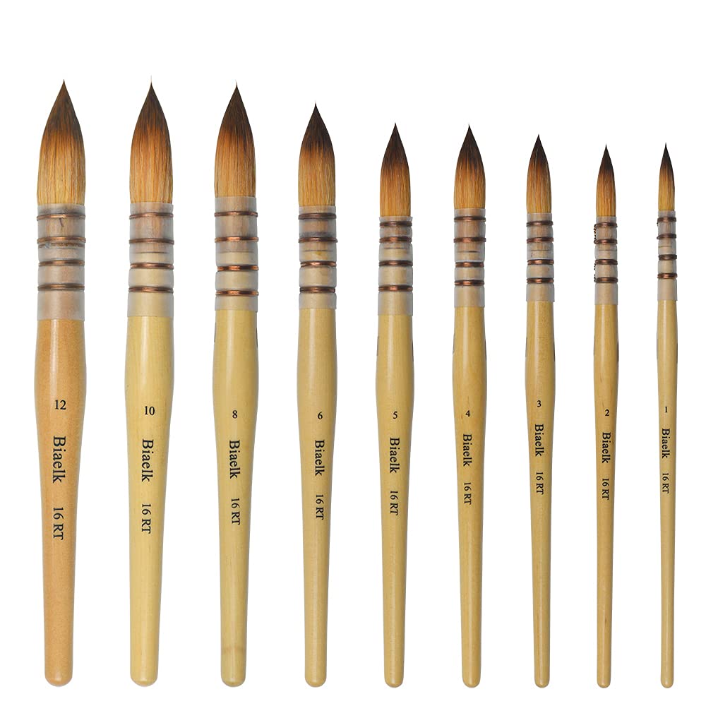 9PCS Biaelk16RT Professional Mop Acrylic Paint Watercolor Brushes Set Taklon Hair Large Round