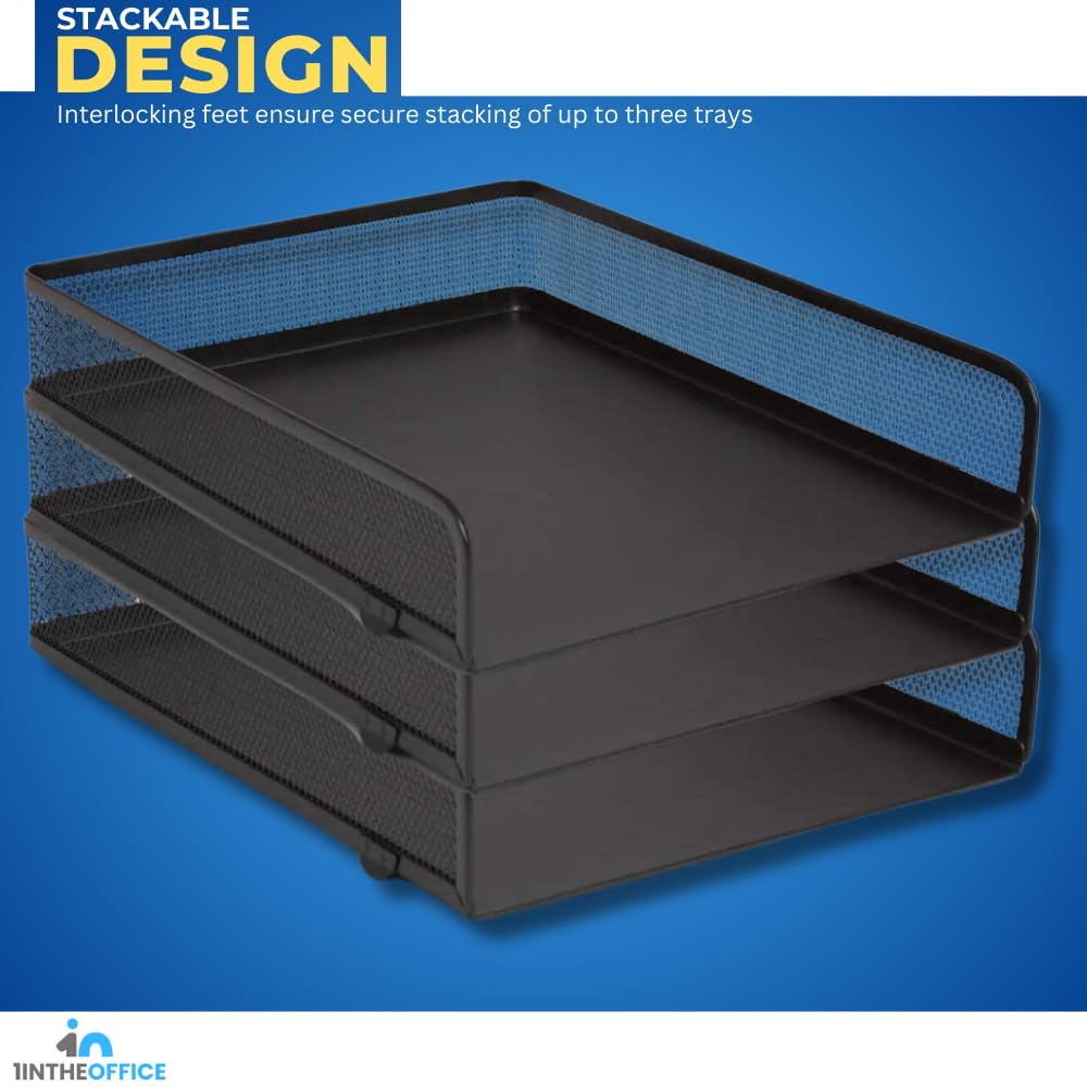 1InTheOffice Stackable Letter Tray, Matte Black Wire Mesh Front-Load Letter Tray