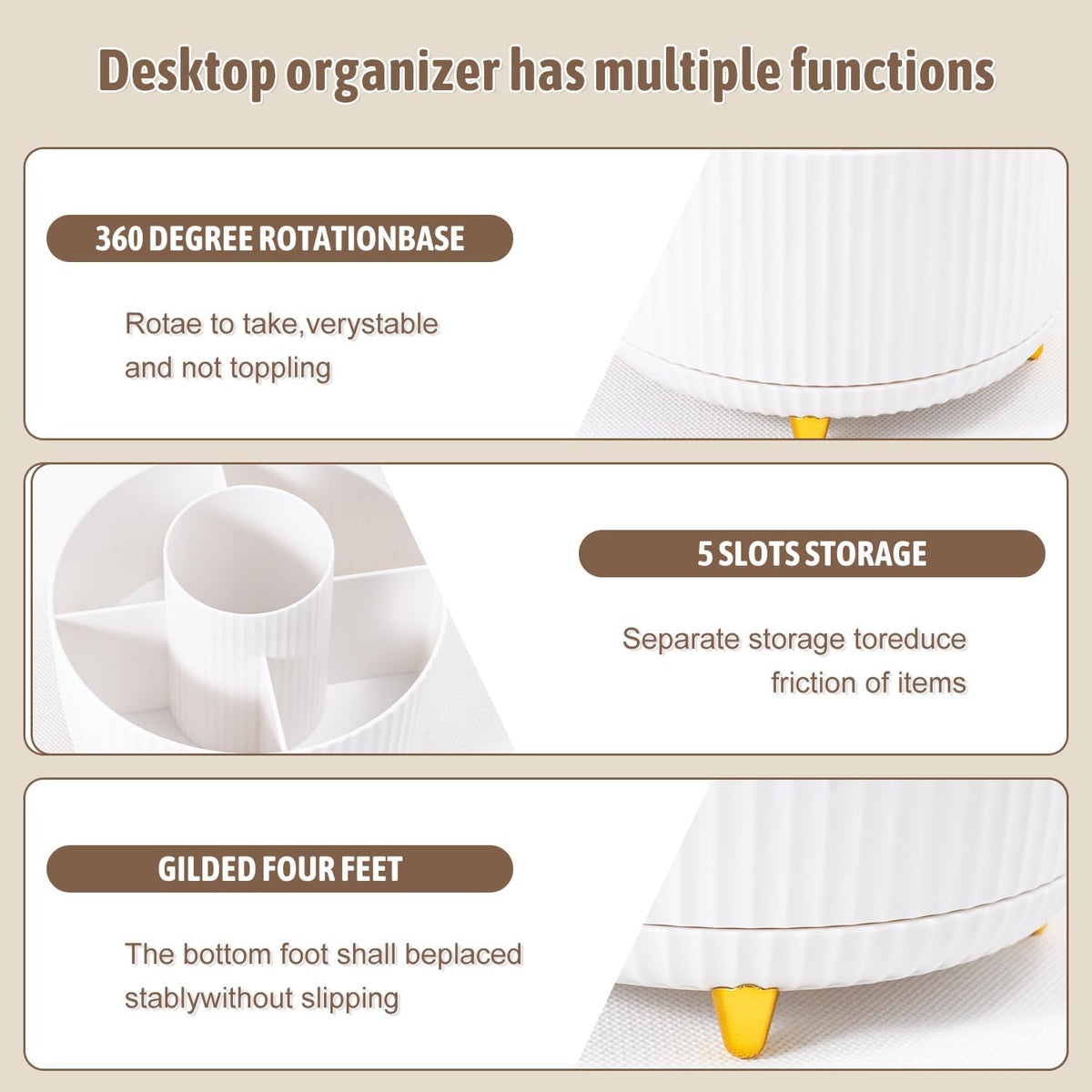 Gawsey White Desk Organizers and Accessories with Desk Organizer 360° Rotating Pen Holder and