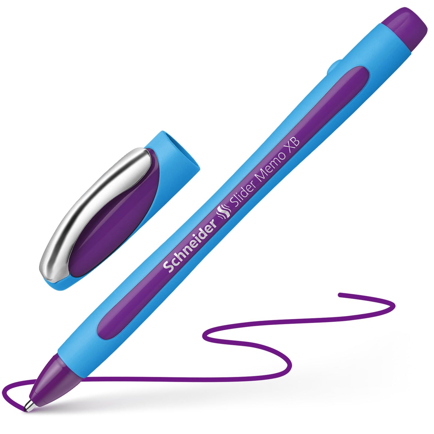 Schneider Slider Memo XB (Extra Broad) Ballpoint Pen, 1.4 mm, Light Blue Barrel, Violet Ink, Box of