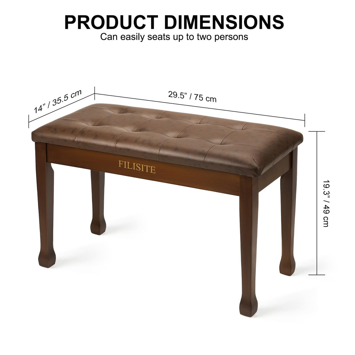 FILISITE Duet Piano Bench with Storage, Wooden Piano Stool with Waterproof Padded Cushion, Bench