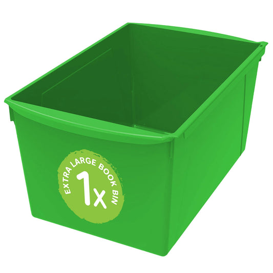 Storex Extra-Large Book Bin, Interlocking Plastic Organizer for Home, Office and Classroom, Green