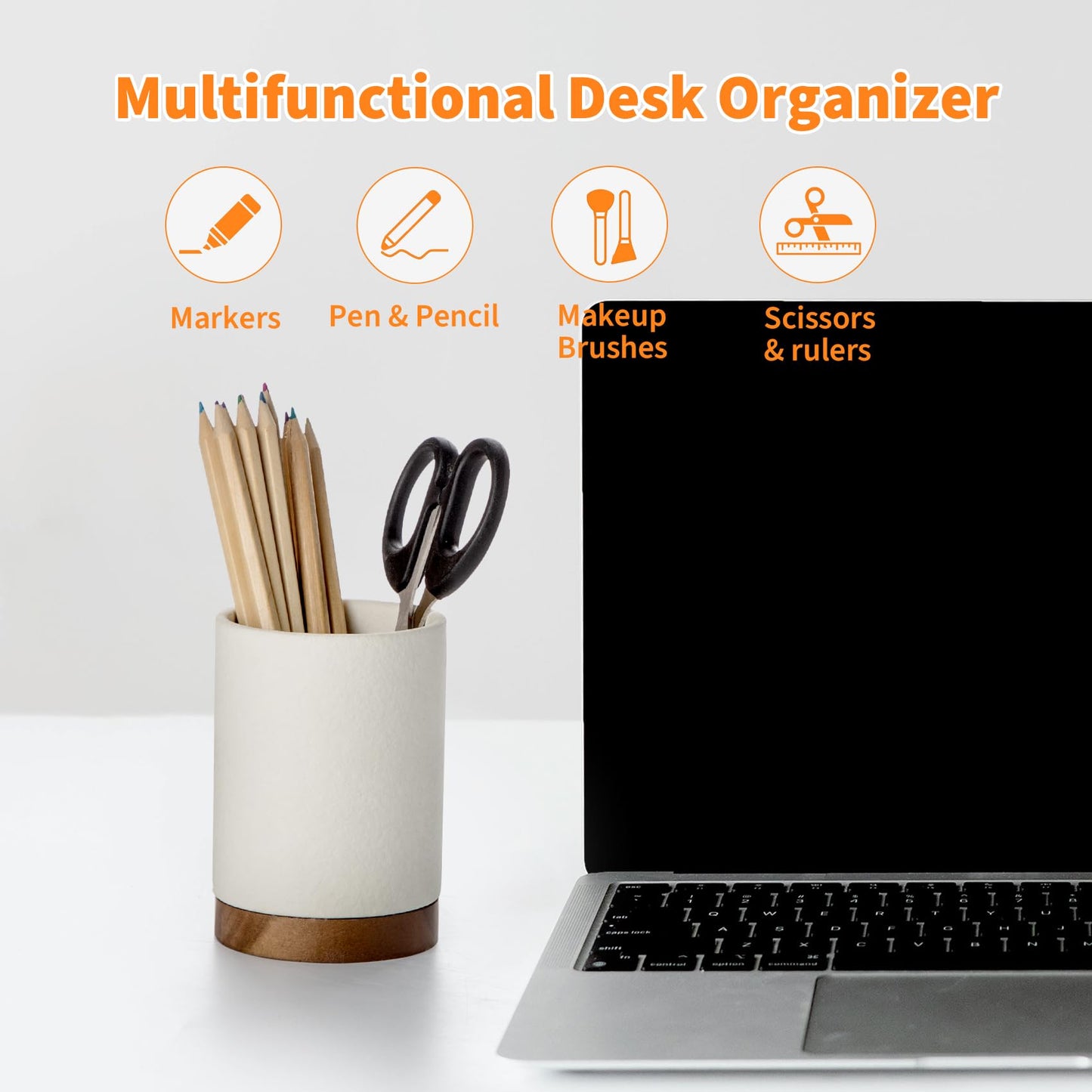 Officepal Ceramic Pen Holder for Desk, Pencil Cup, (White,Set / 2)