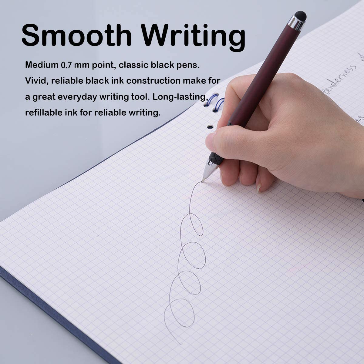 MiSiBao 0.7mm Black Ink Gel Ink Rollerball Pens 2 in 1 Medium Point Pens with Stylus Work Pen