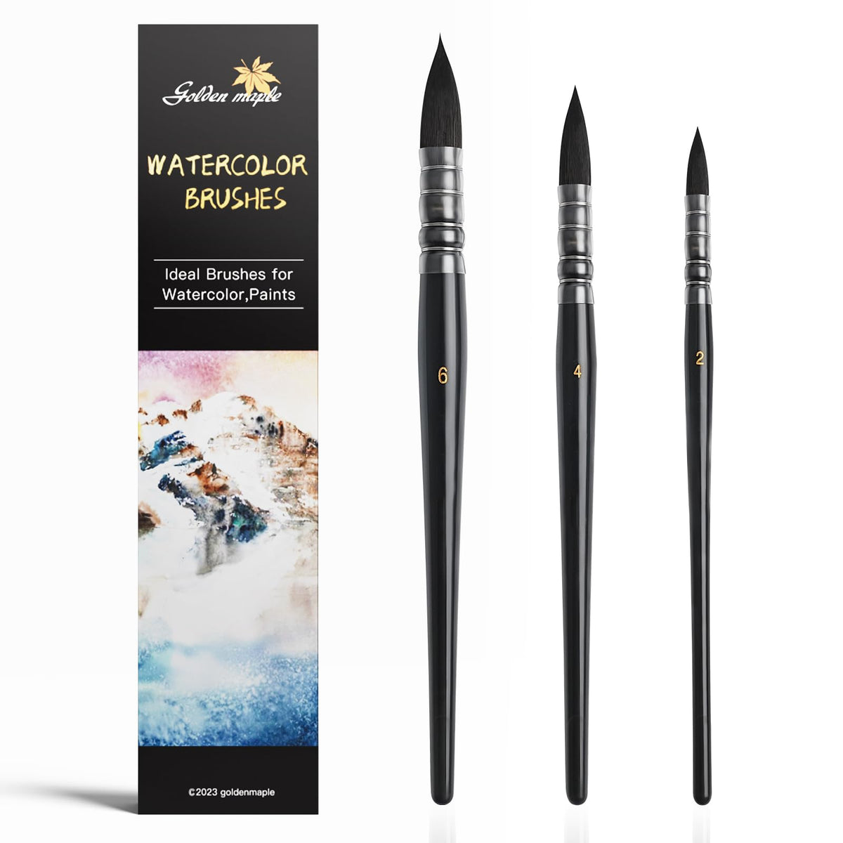 Watercolor Brush Set - Sizes 2,4,6 - Round Quill Fine Tip Mop Brushes, Soft Synthetic Squirrel