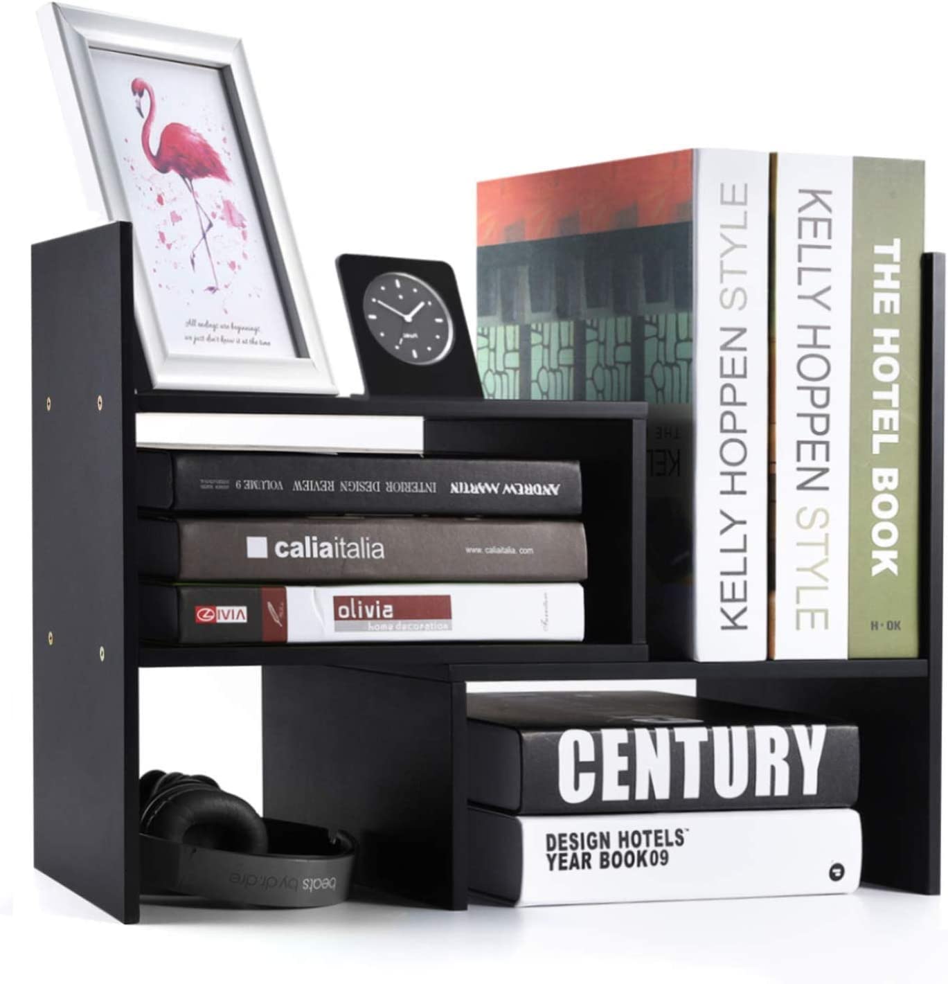 Sorfity Desktop Bookshelf Desk Storage Organizer Adjustable Wood Desktop Display Shelf Rack Counter