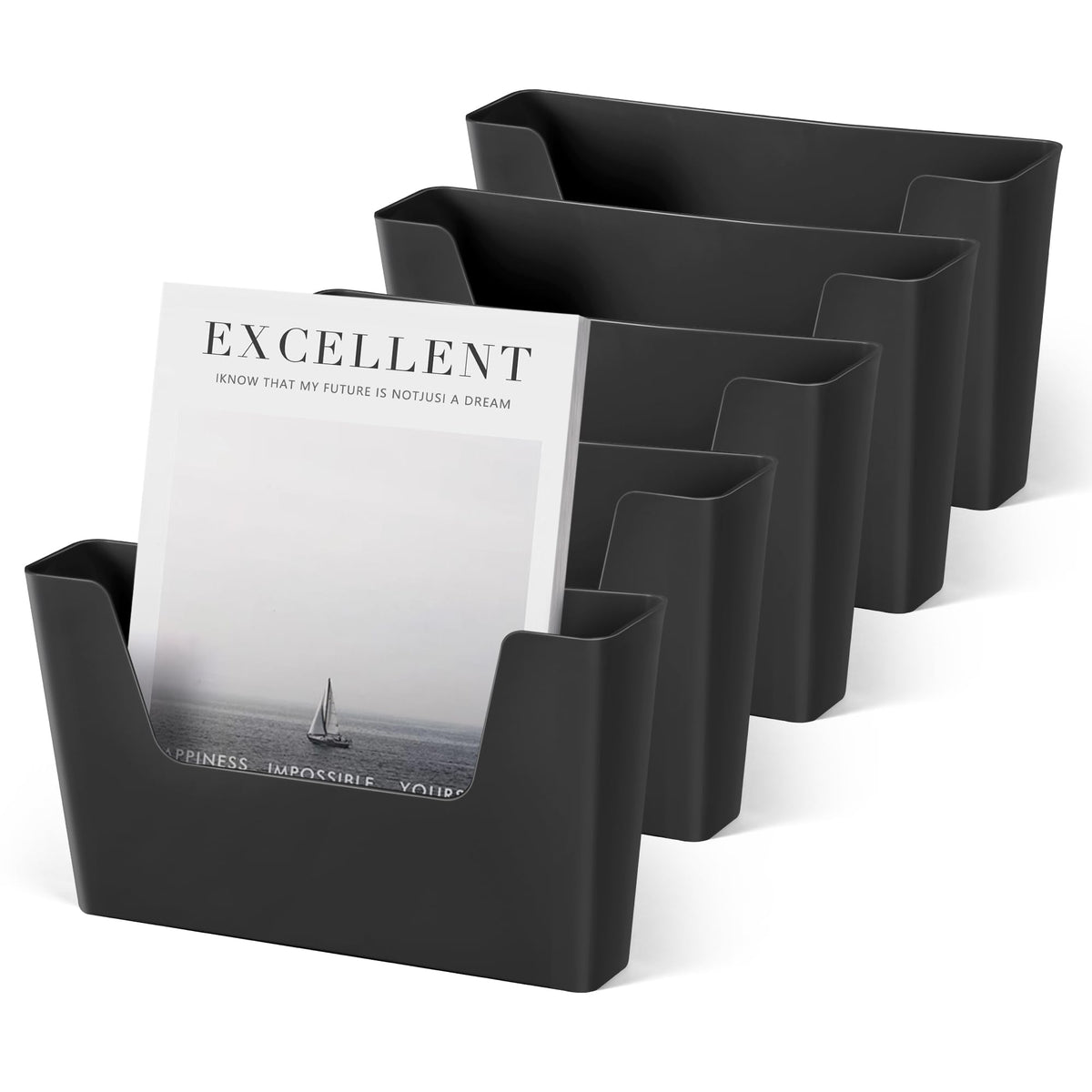 YOHOM Adhesive File Holder Plastic Document Folder Door No Drilling Mount Mail Magazine Organizer