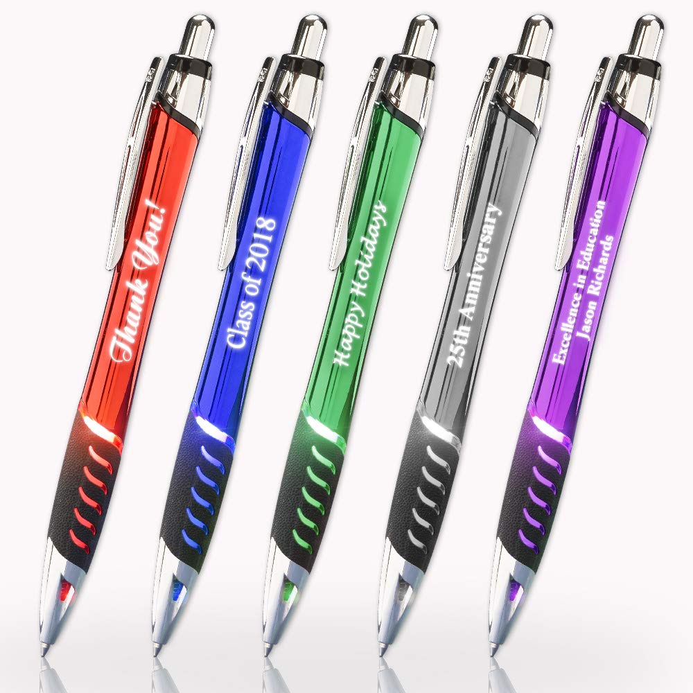 Imprints Online 5 Custom Laser-Engraved Metal Ballpoint Pens With Illuminated Engraving & Grip.