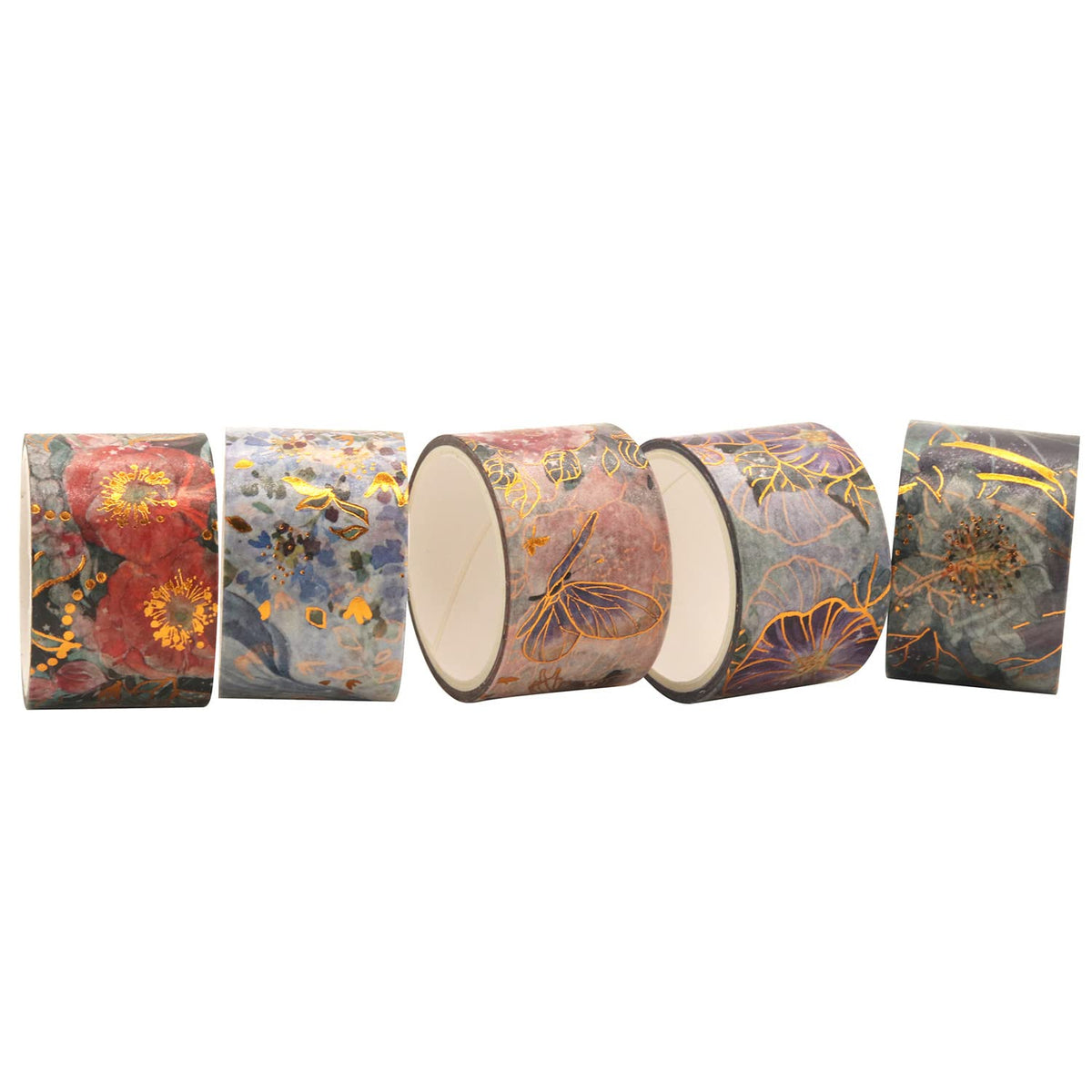 YUBBAEX Blooming Washi Tape Set Gold Foil Masking Tape Peony Wide Decorative for Arts, DIY Crafts