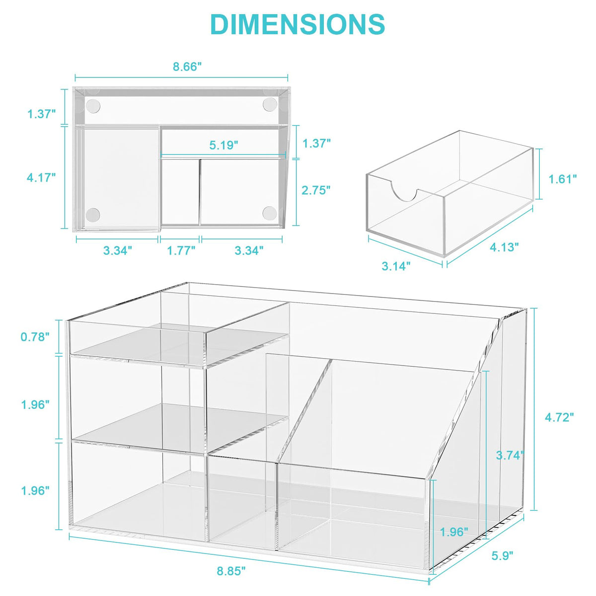 VITVITI Acrylic Desk Organizer with Drawer, Clear 8 Compartments Pen Holder