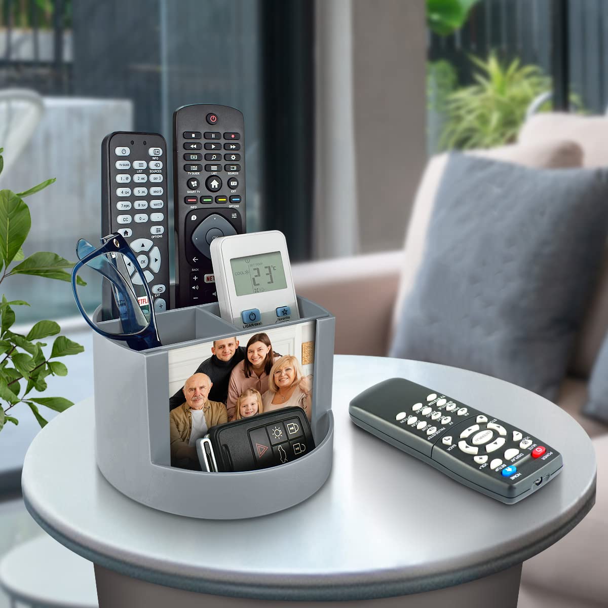 Acrimet Compact Desktop Organizer, 4 Spacious Slots, Round Pencil and Accessories Holder with Photo