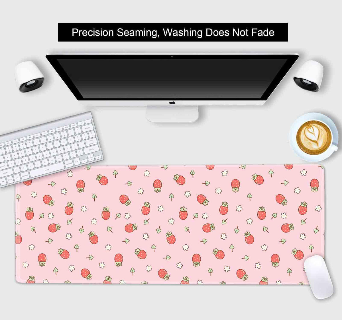 SXCKANG Pink Cute Desk Mat, Strawberries Mouse Pad XL, Aesthetic Hearts Desk Pad, Pastel Kawaii