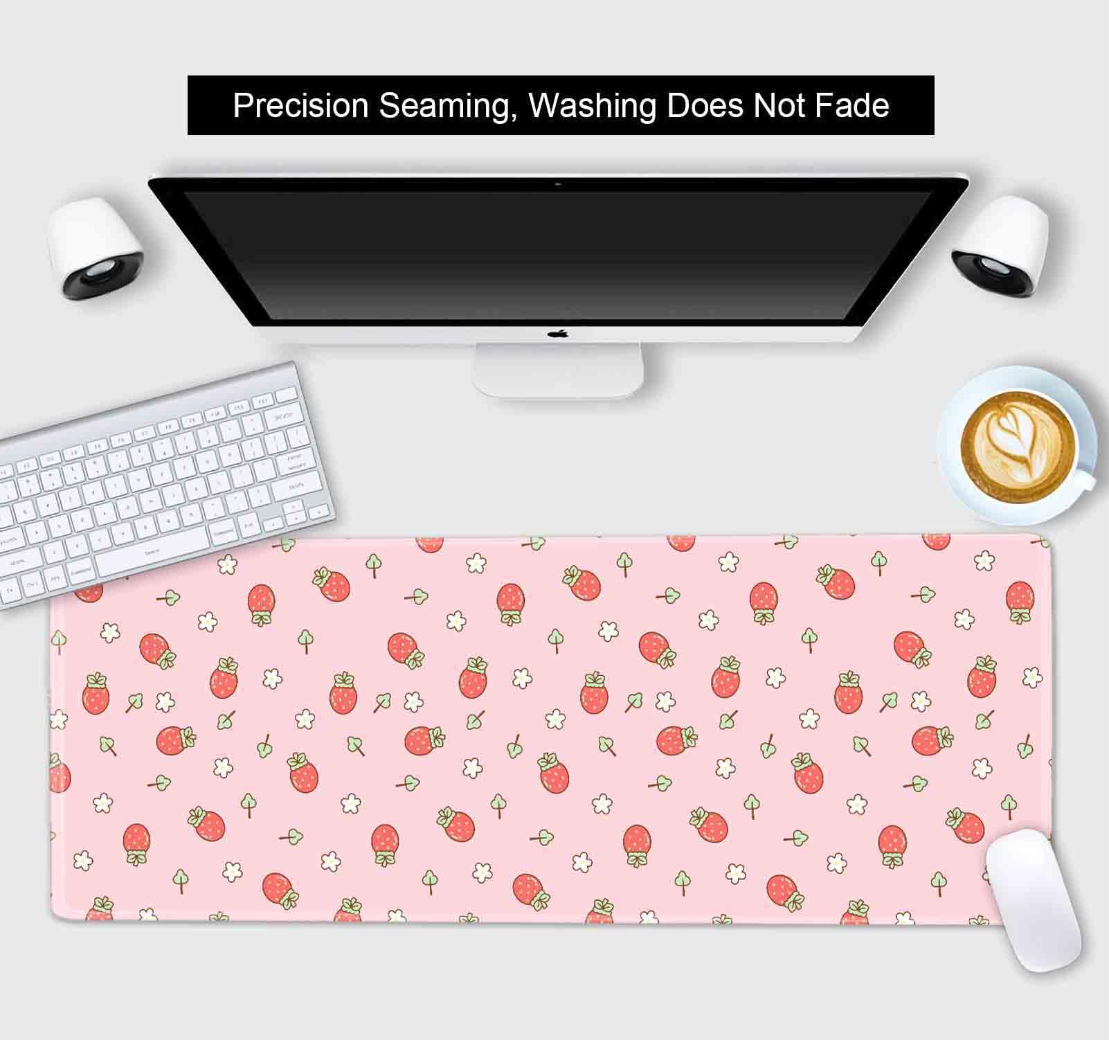 SXCKANG Pink Cute Desk Mat, Strawberries Mouse Pad XL, Aesthetic Hearts Desk Pad, Pastel Kawaii