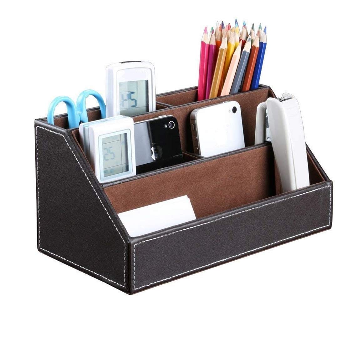 Bargain Crusader Brown PU Leather Remote Controller Holder TV Guide CD DVD Controller Organizer
