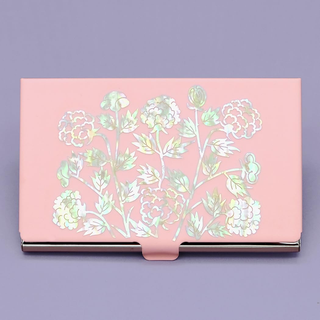 Antique Alive Mother of Pearl Design RFID Blocking Protection Business Card Case, Credit Card