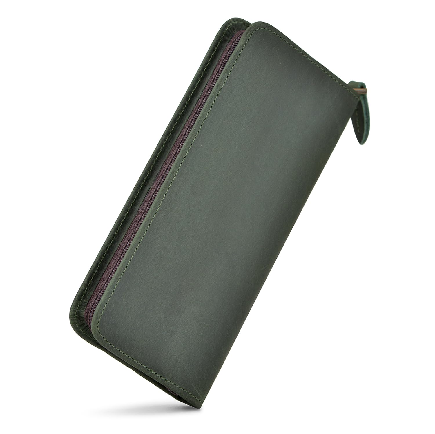 Fountain Pen Case 3 Divided Slots Crazy Horse Leather Pen Holder, Handmade Display Zippered Pouch
