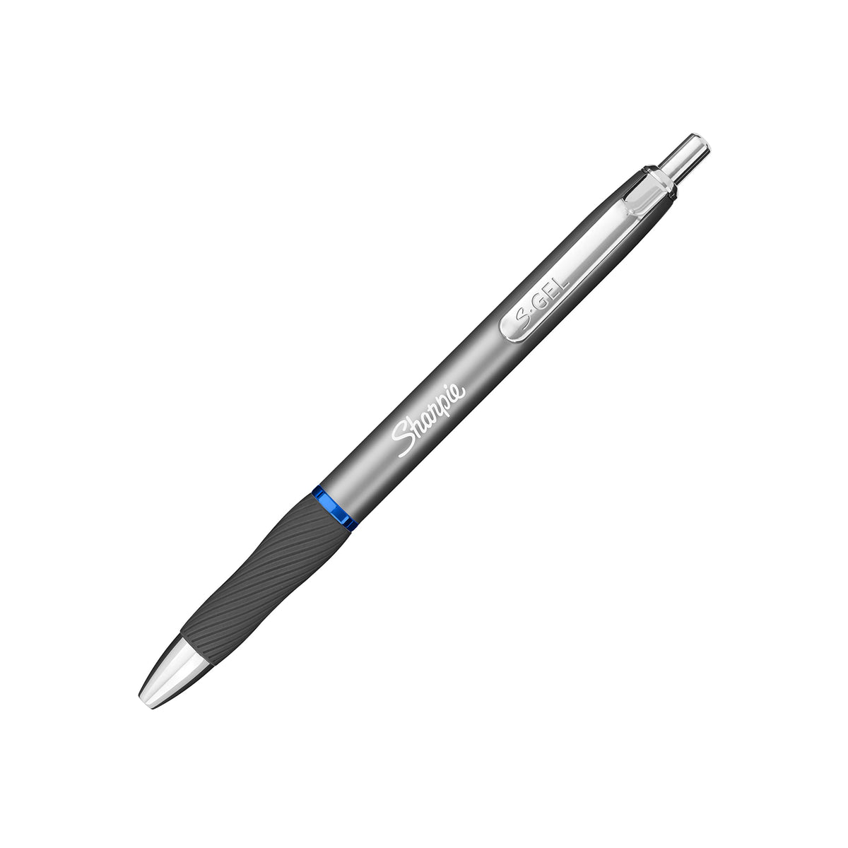 Sharpie S-Gel, Gel Pens, Sleek Metal Barrel, Gunmetal, Medium Point (0.7mm), Blue Ink, 12 Count
