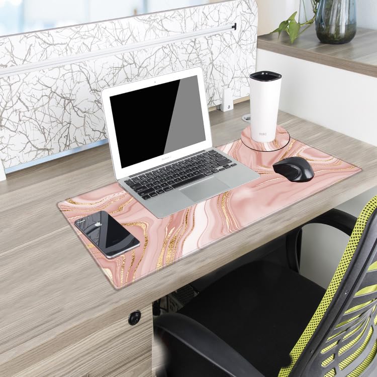 Gold Pink Marble Mouse Pad 24 x 12 inch Mousepad Gaming Desk Mat Large Computer Pad with Non-Slip