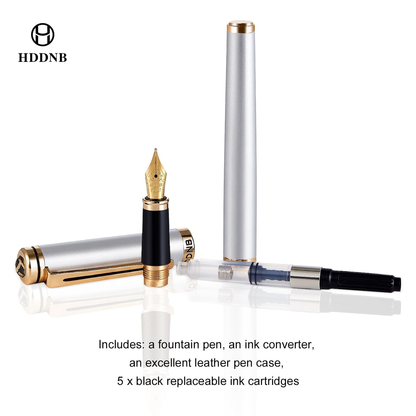 HDDNB Silver Luxury Fountain Pen Set for Men and Women with Gift Box, 24K Gold Finish and Gilded
