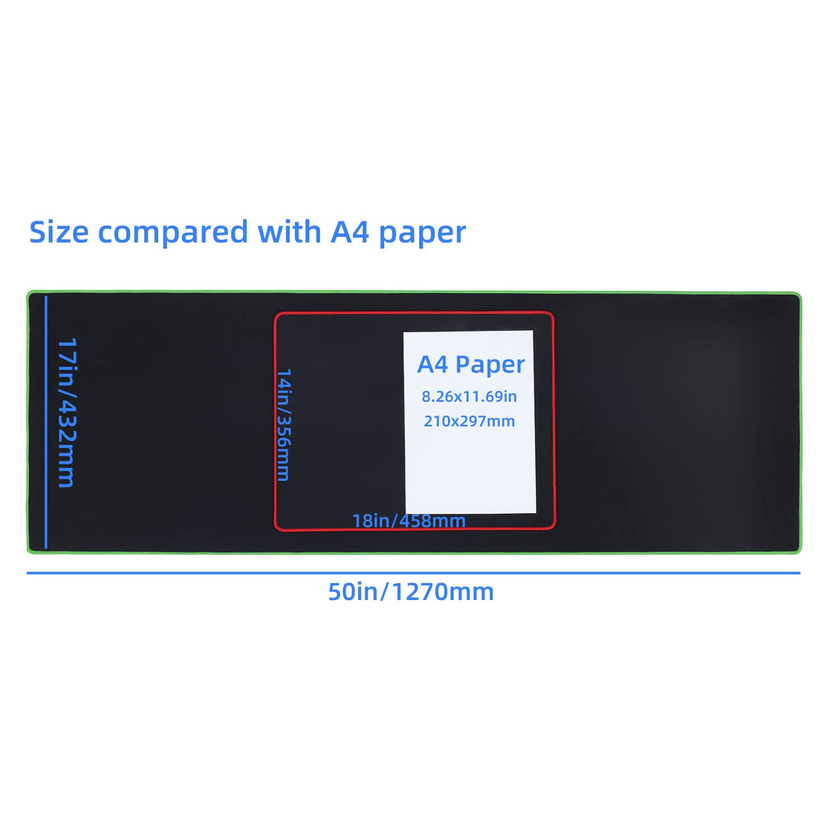 Wolaile Large Computer Mouse Pad for Desk-Black Stitched Edge-50x17 inches