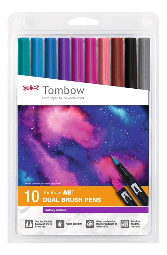 Tombow ABT-10C-3 Water Based ABT Dual Brush Pen 10 Galaxy Colours