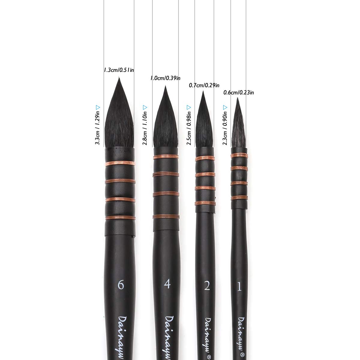 Dainayw Watercolor Paint Brushes, 4 Size Professional Round Squirrel Hair & Horse Hair Synthetic