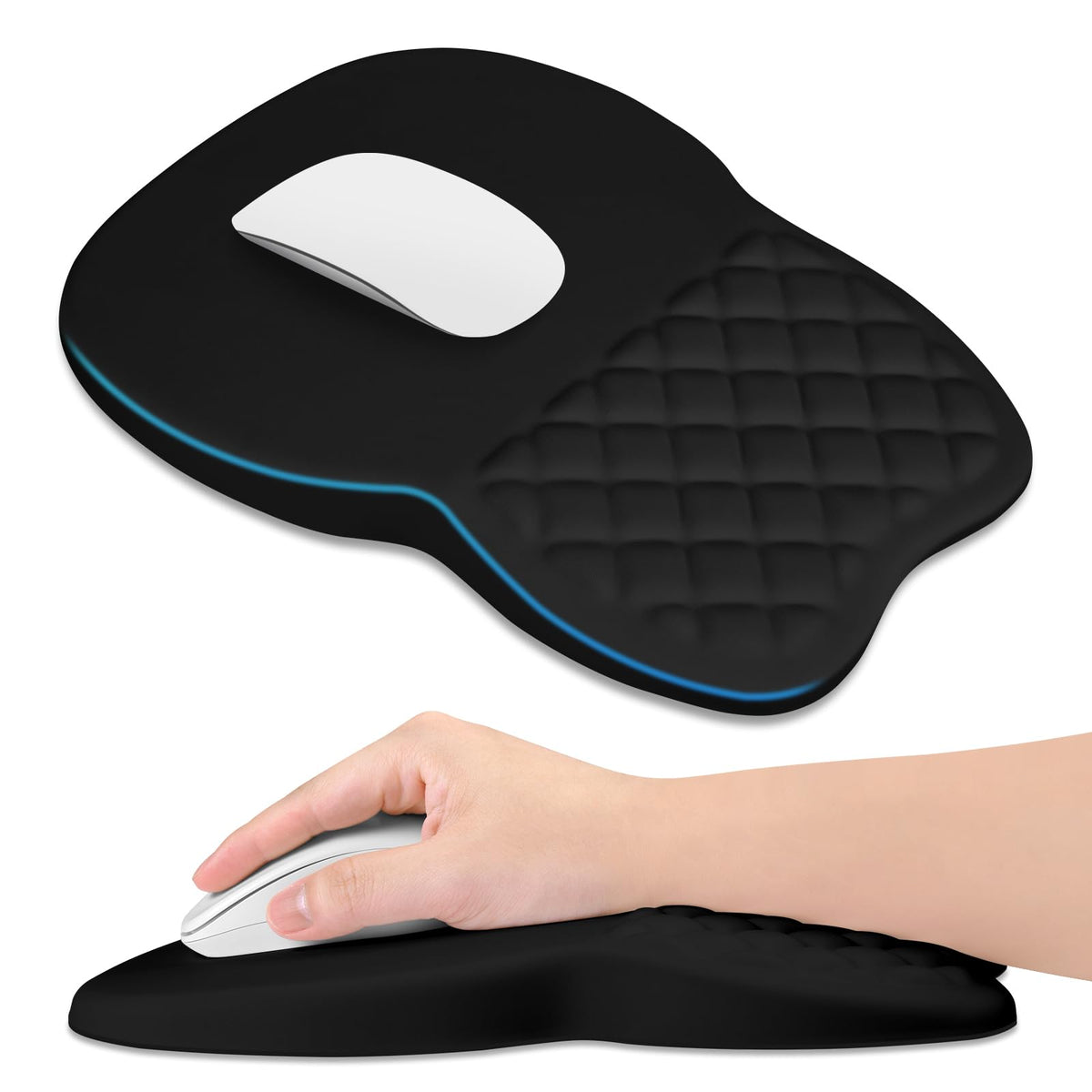ITNRSIIET Ergonomic Mouse Pad Wrist Support with Memory Foam Massage Bulge & Non-Slip PU Base