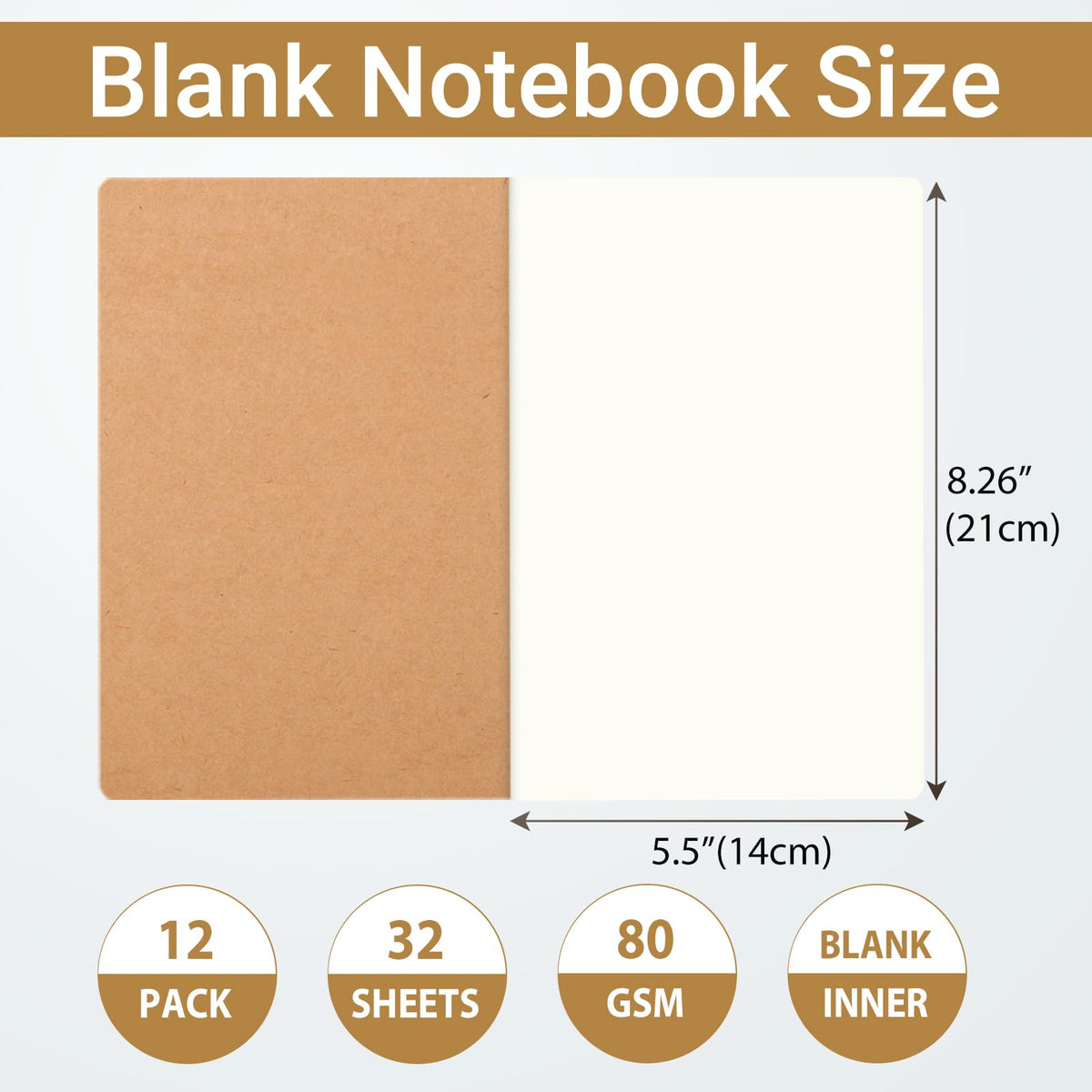 zmybcpack 12 Pack A5 Blank Notebooks Journals,8.26"x5.5" Kraft Notebooks