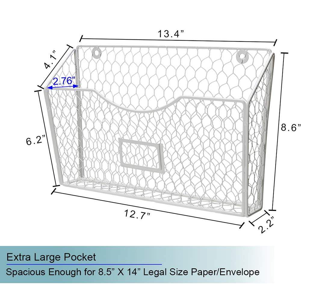 PAG-Mass 3 Pockets Hanging File Holder Wall Mount Mail Organizer Metal Chicken Wire Magazine Rack