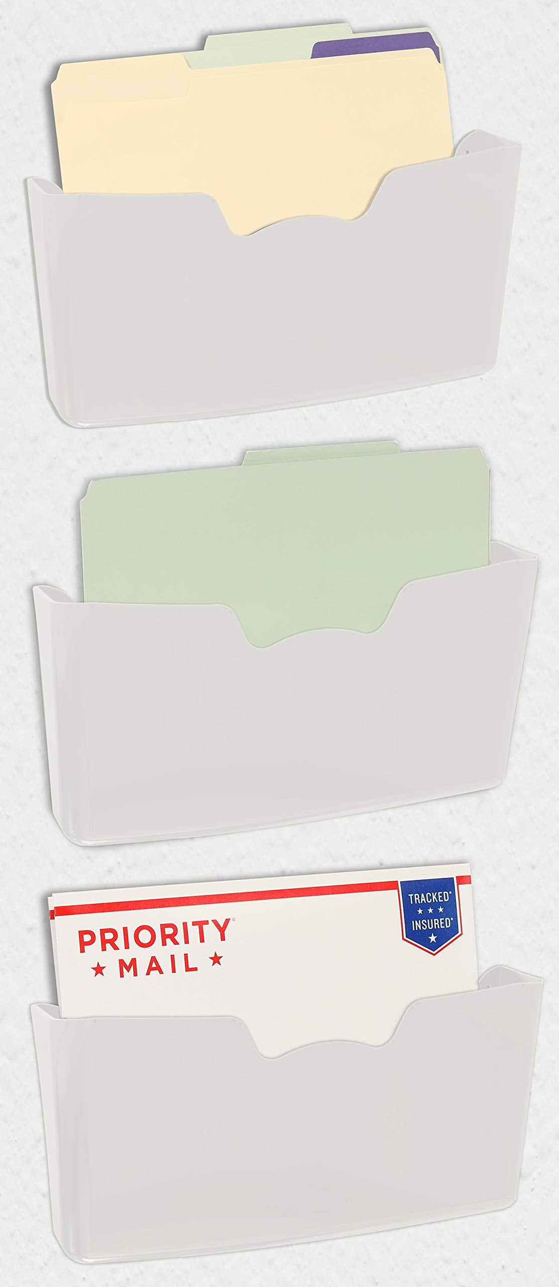 Simple Houseware White Wall Mount Single Pocket Hanging File Holder, 3-Pack