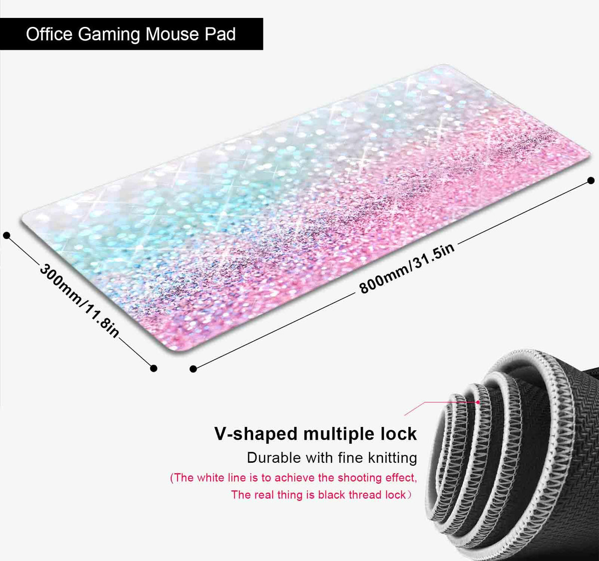 SXCKANG Gradient Glitter Large Mouse Pad, Pink Blue Sparkle Desk Pad, Pastel Cute Writing Desk Mat