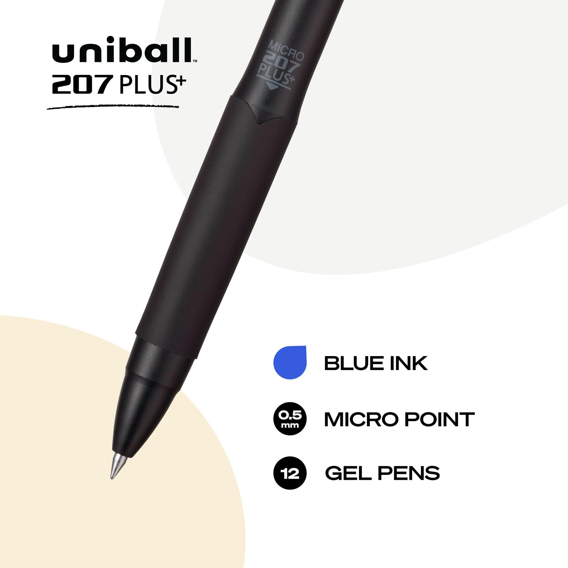 uniball™ 207 Plus+ Gel Pens, Blue Ink, 0.5mm Micro Point, 12 Count