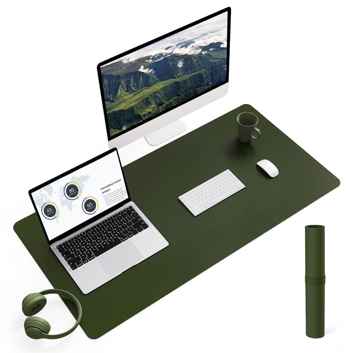 YSAGi Non-Slip Leather Desk Pad L Size, Waterproof Laptop Computer Desk Keyboard Mat, Table