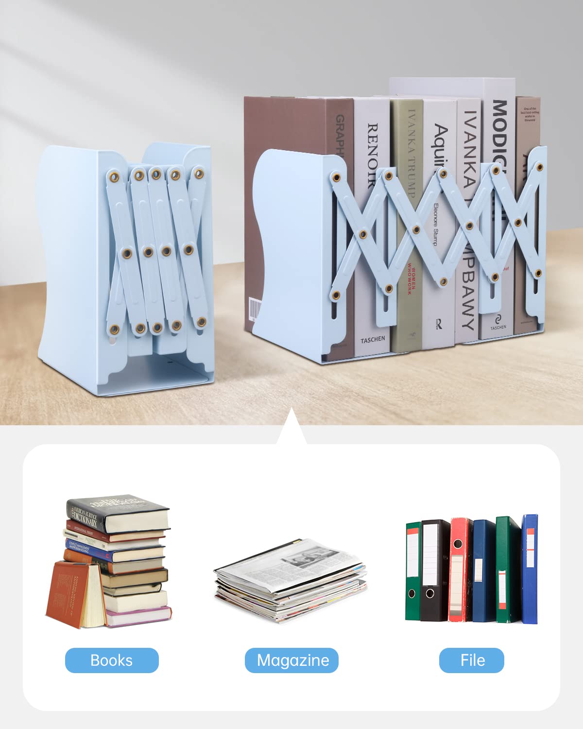 Honagu Adjustable Bookends, Metal Book Ends for Shelves Heavy Book