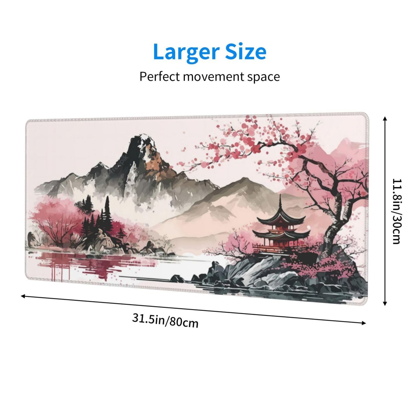 Watercolor Japanese Large Gaming Mouse Pad,Mouse Pad Gaming 31.5 x 11.8 in Mouse Mat Desk Pad,Large