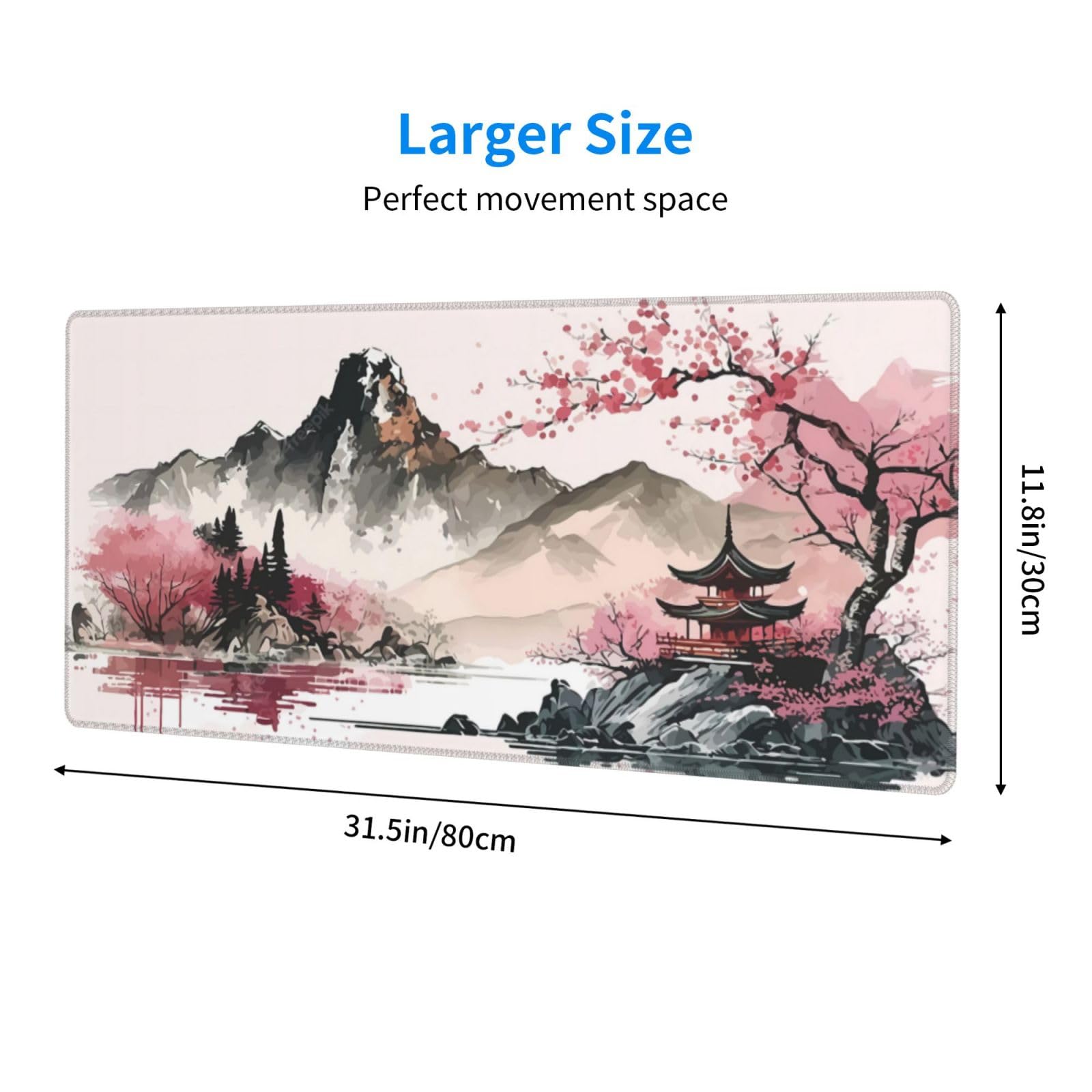 Watercolor Japanese Large Gaming Mouse Pad,Mouse Pad Gaming 31.5 x 11.8 in Mouse Mat Desk Pad,Large