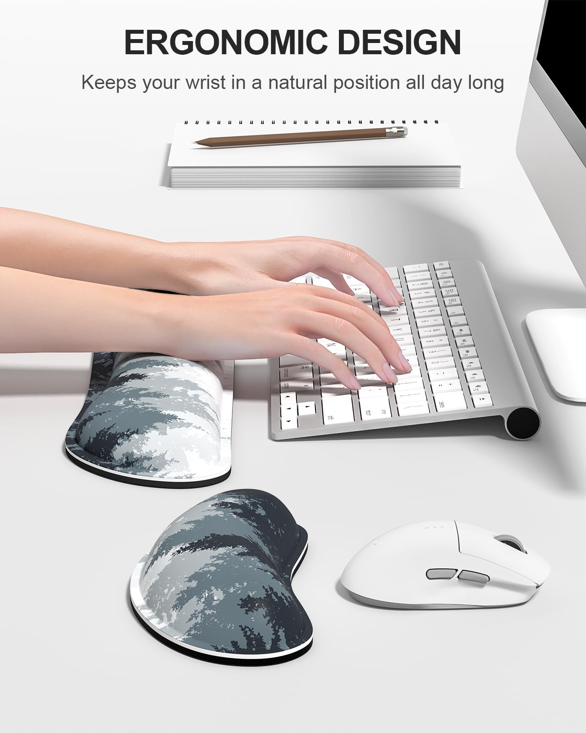 Auhoahsil Large Mouse Pad with Wrist Rests for Keyboard & Mouse, Thick Soft Ergonomic Memory Foam