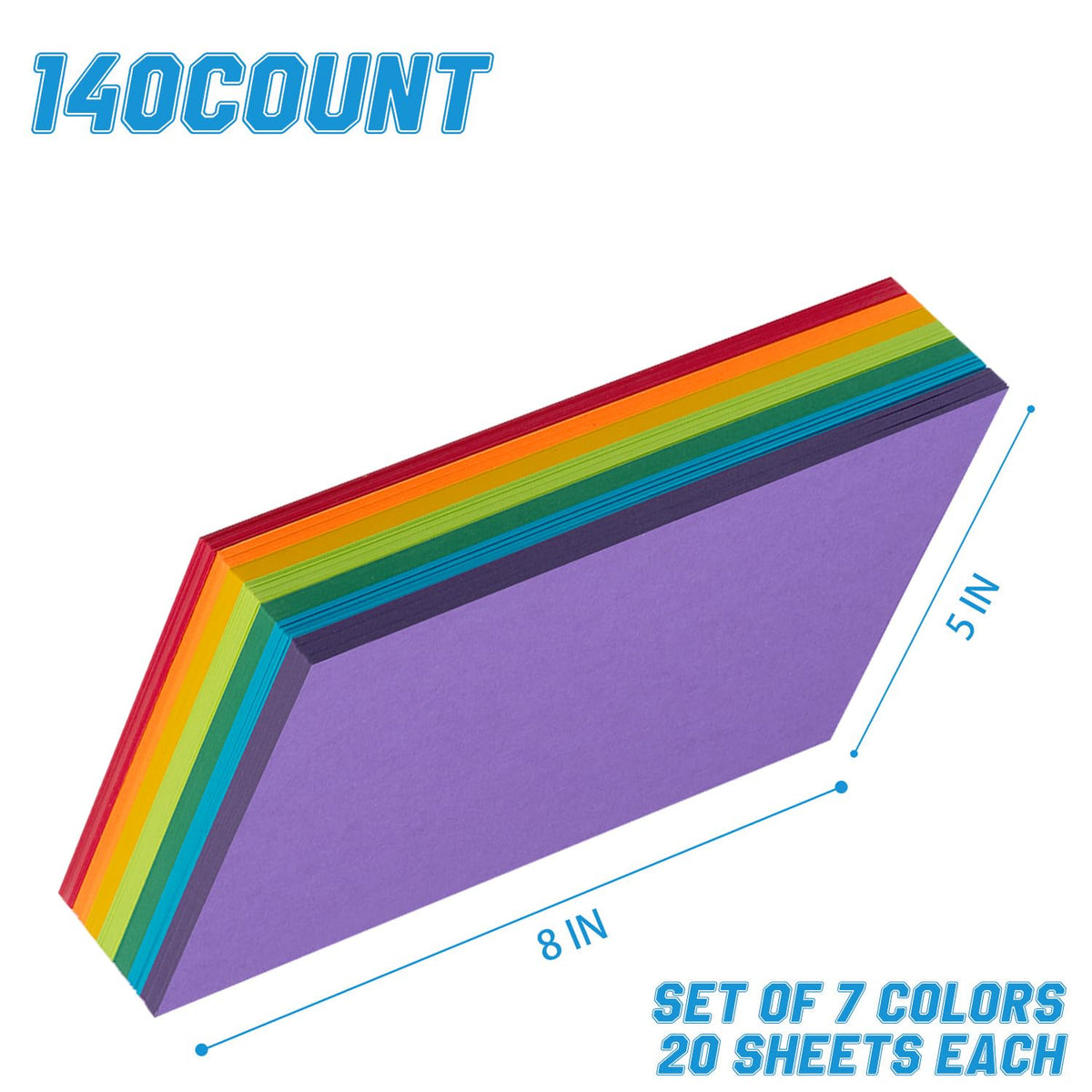 Index Cards 140-Count 5x8 Inch,178GSM Heavyweight Set of 7 Colors Paper Multicolor Study Cards